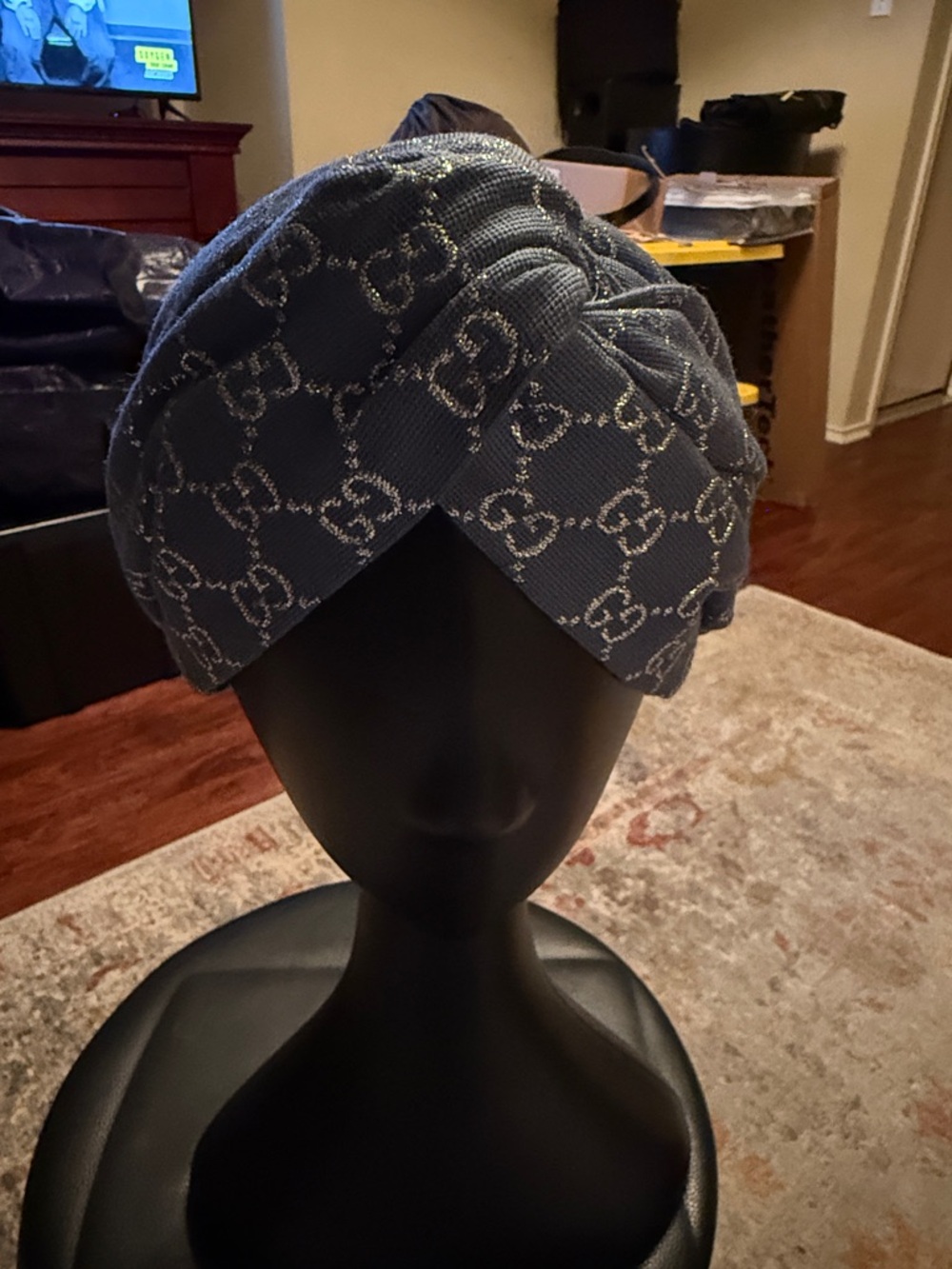Gucci Blue Monogram Knotted Turban Headband